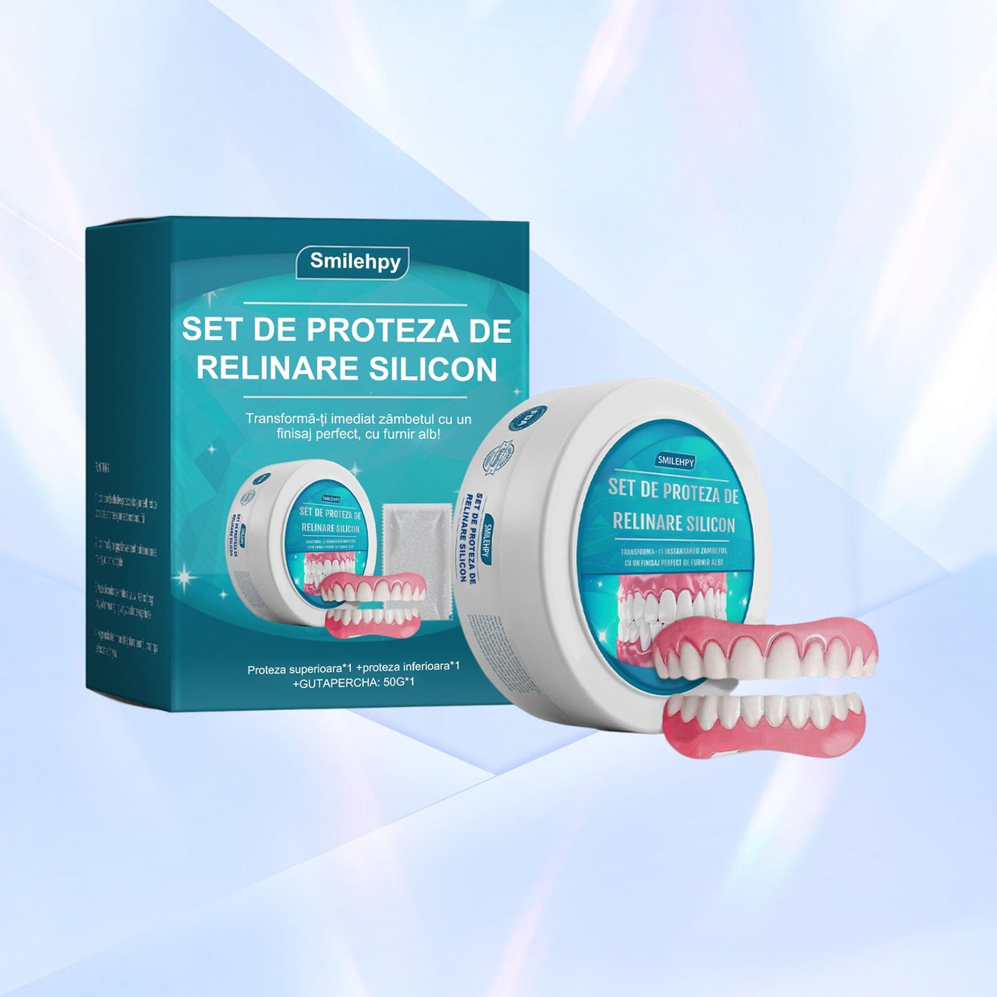 👍 [ADA Recomandările] 🌿🦷𝗦𝗺𝗶𝗹𝗲𝗵𝗽𝘆™ Set de proteze cu reline din silicon